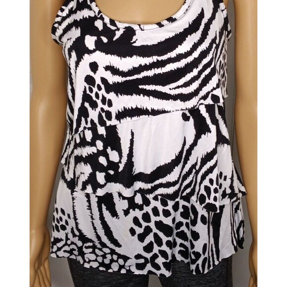BCX Women's Medium Summer Black & White Ruffle Top Beachy Boho - Picture 3 of 16